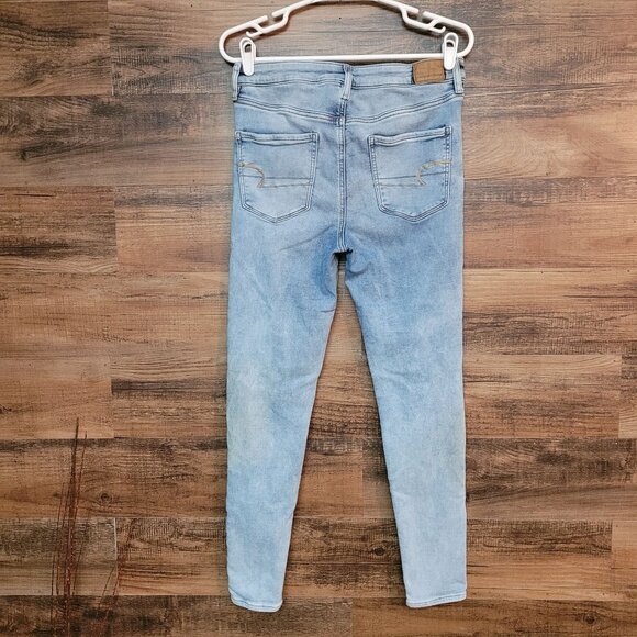 American Eagle Jeans 8 R Next Level Stretch Super Hi Rise Jegging Ripped Patched - Picture 2 of 11